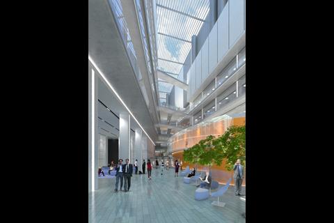HOK and PLP's London super-lab designs: Entrance atrium